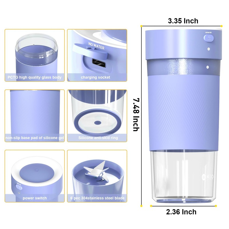 MIO Portable Blender for Smoothies, 10 oz Mini Personal USB-C Rechargeable