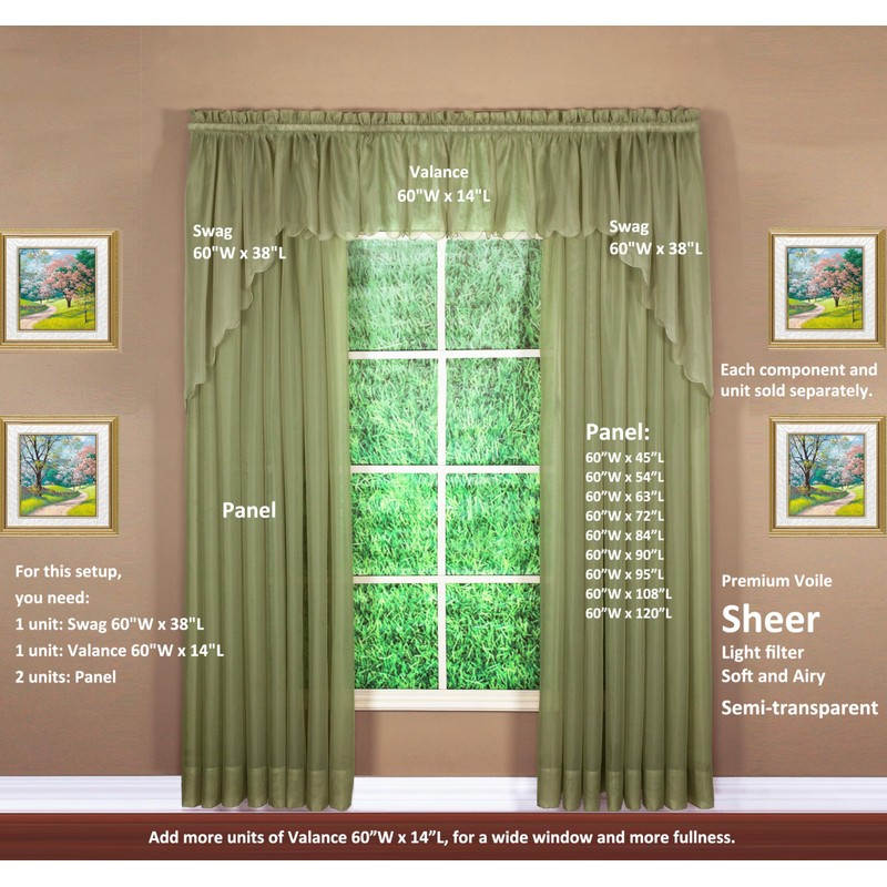 Today's Curtain Emelia Original Voile Panel 84", Dusty Leaf, 60"