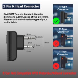 SAMCOM Wireless Headset with 2 Pin Dongle for FPCN10A/FPCN30A Walkie Talkies, BTEAR-02 Upgraded Hands-Free Wireless Two Way Radios Earpiece with Mic for K Connector (Radios not Inclued)