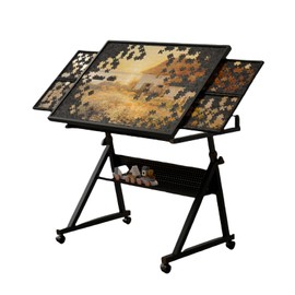Homidam Puzzle Table on Wheels with Storage,1500 Pieces with Drawers and Cover Adjustable Height & Tilting,Adjustable 0-75° Tabletop Puzzle Board Adult Gift (BrownBlack)