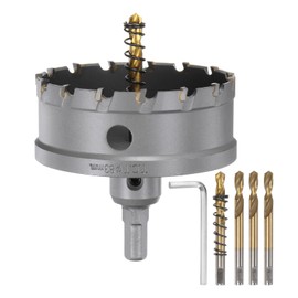 sourcing map Carbide Hole Saw Kit 83mm (3-17/67") Metal Hole Cutter Set with 5pcs Center Drill Bits Springs 1pcs Wrench for Stainless Steel Copper Iron Aluminum