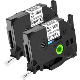 NineLeaf 2PK 12mm Label Tape Compatible for Brother P-Touch TZe-S231 12mm 0.47'' Extra Strength Laminated White TZ-S231 1/2'' Black on White TZe TZ Tape for Ptouch Label Maker PT-D200 D210 D220 H110