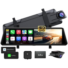 JOMISE C810 CarPlay Mirror Dash Cam Front and Rear - 2.5K Rear View Mirror Camera, HDR Night Vision, FM/Wireless Audio, DIY 10-Min Install, Extreme Temp Resistant for Snowbelt & Vintage Cars
