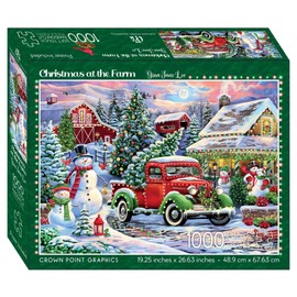 Crown Point Graphics Christmas at The Farm 1000 Piece Jigsaw Puzzle, Soft Touch Design, Made in USA
