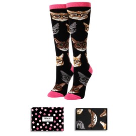Zmart Funny Cat Gifts for Women - Novelty Knee High Cat Socks Crazy Silly Fun Socks for Teen Girls