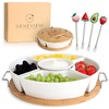 Premium Bamboo Chip and Dip Serving Set 5-Container Spinning Lazy