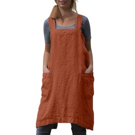 Schine Women's Cotton Cross Back Pinafore with Big Pockets Practical Aprons for Gardening Works,Cooking,Coffee House,Painting