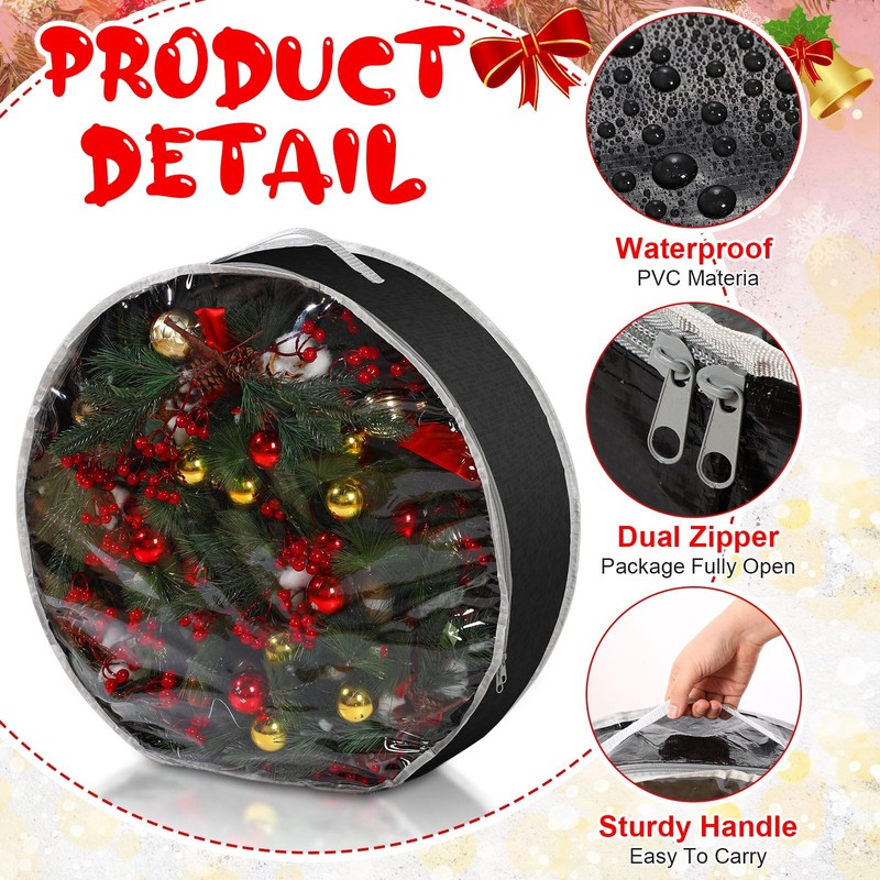 Aliceset 4 Pack Christmas Wreath Storage Containers, Ornament Garland Storage
