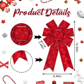 On-Airstore 2 Red Velvet Bows - Christmas Decor with Metallic Crushed Ribbon for Indoor/Outdoor Wreaths & Ornaments