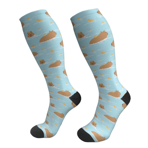 HYEECR Cartoon Capybara Orange Compression Socks For Women Men Circulation