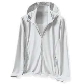Women's UPF 50+ Sun Protection Jacket Hooded Cooling Shirt for Women with Pocket, Grey, X-Large