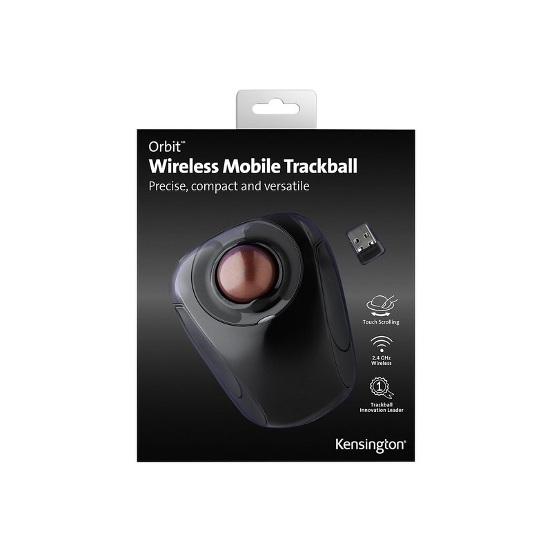 Kensington Orbit Wireless Trackball Mouse with Touch Scroll Ring (K72352US),Black