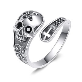 ZADIUA Skull Ring Sterling Silver Skeleton Spoon Adjustable Rings Gothic Jewelry for Women Mom