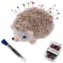 Hedgehog Shape Pin Cushion, Pincushions Sewing Kit Needle Cushions Pins Holder Sewing Accessories Supplies Ball Head Pins Hand Sewing Needles Set (CR001 Hedgehog Brown)