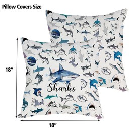 RBAFAO Sharks Ocean Animals Themed Pillow Cover, Sharks Pillow Decorations for Home, Shark Lover Gifts, Bedroom Living Room Guest Room Home Decor Throw Pillow Cover18 x 18Inch (Sharks-3)