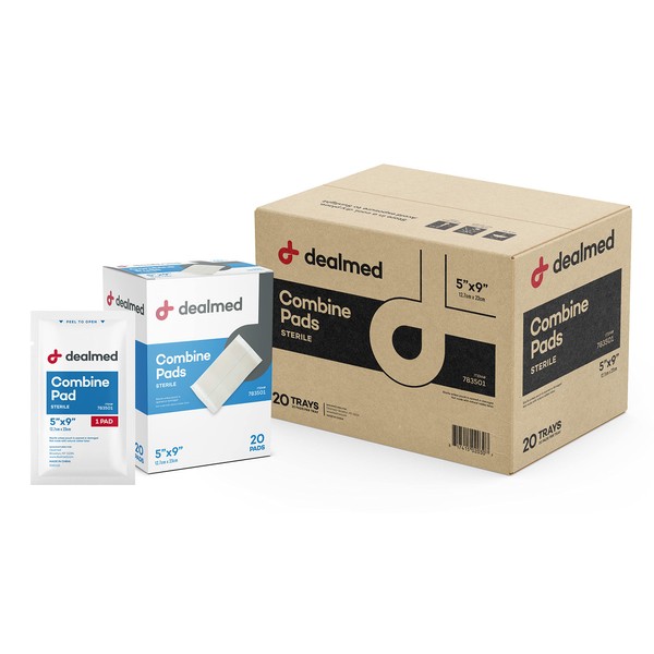 Dealmed Sterile Abdominal (ABD) Combine Pads, 5" x 9" Individually Wrapped Abdominal Pads, Disposable and Latex-Free ABD Pads, Wound Dressing for First Aid Kit and Medical Facilities (Case of 400)