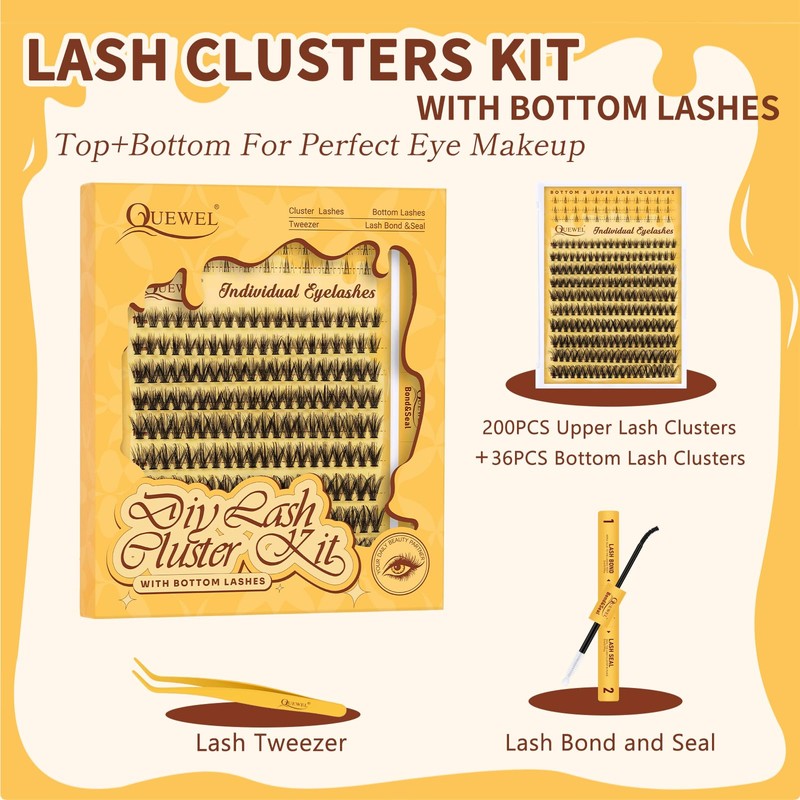 QUEWEL Lash Clusters Kit with Bottom Lashes, Cluster Lashes Kit