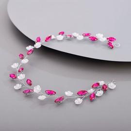 Chargances Bride Flower Rhinestone Headband Wedding Rose Red Crystal Hair Vine Bridal Prom Hair Accessories for Women and Girls (Rose Red)