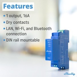Shelly Pro 1 | Wi-Fi & LAN, 1-Channel Smart Relay Switch | Home Automation | Bluetooth Gateway | Compatible with Alexa & Google Home | No Hub Required | Remote Control | Timer Schedule | Dry Contacts