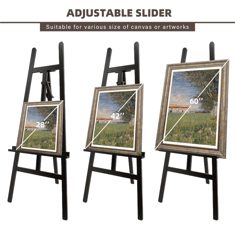 Stuelloaf Large A-Frame Wooden Painting Display Black Easel, Large Adjustable