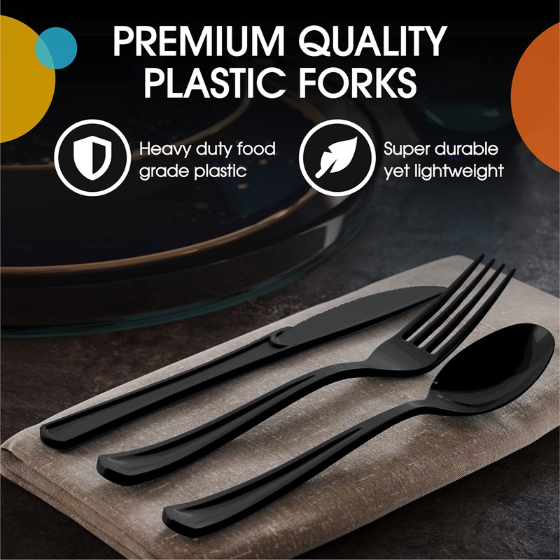 Exquisite Black Plastic Forks 50 Pieces Black Forks Disposable Utensils