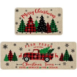 Ideasonna Farmhouse Christmas Kitchen Mat Decor, Truck Christmas Trees Kitchen Rugs Sets of 2, Christmas Mats for Kitchen Floor, Christmas Rugs Indoor Kitchen Christmas Decorations