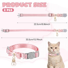 2PCS Cat Collar Breakaway, Adjustable Cat Collar with Pearl Pendant