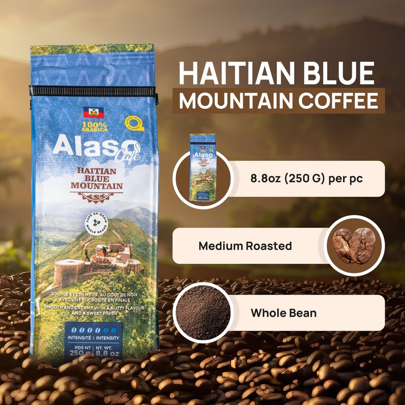 Alaso Cafe Whole bean Coffee |100% Haitian Blue Mountain whole