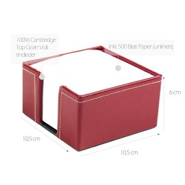 DELMON VARONE - Cambridge Top Grain Red Leather Note Box with 500 Sheets of Paper, Notepad in Real Leather Box for Desk and Office, Ideal for Writing Thoughts, Ideas and Notes