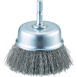 TRUSCO TB-6633-60 Cup Brush with Shaft Diameter 2.6 x Axis 2.5 inches (65 x 6.35 mm), Stainless Steel Wire, Wire Diameter 0.01 inches (0.3 mm)