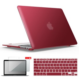 IBENZER Compatible with Old Version MacBook Air 13 Inch Case (2017-2010 Release), Models: A1466/A1369, Plastic Hard Shell Case with Keyboard & Screen Cover for Mac Air 13, Wine Red, A13WR+2