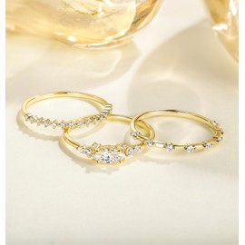 TIGRADE 1.5mm 14K Gold Plated Stacking Rings for Women Fashion Knuckle Thin Gold Ring Marquise & Round Cubic Zirconia Statement Ring Size 3-13, 1PC, Size 4.5