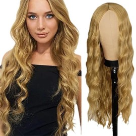 Long Wavy Wigs for Women 28”/70cm Long Curly Wigs Middle Part with No Bangs Synthetic Hair Fiber Curly Wigs Charming Full Hair Heat Resistant Fiber Wig for Daily Party Cosplay Use(#6)