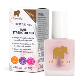 ella+mila Nail Strengthener and Growth Treatment - First Aid Kiss Nail Hardener for Damaged Brittle Thin Nails - Strengthening Polish with Vitamin E - Vegan (0.45 fl oz)