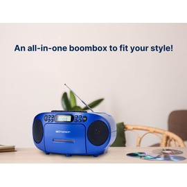 Emerson Portable CD Player Boombox with Cassette Player Combo, Tape Recorder, AM/FM Radio, AUX, Headphone Jack, Dual Speakers, AC/DC & Battery Operated - Stereo System for Home, Indoor & Outdoor Use