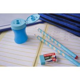 School Set Left Handed in Blue - STABILO EASYgraph Pencil + EASYsharpener + EASYeraser