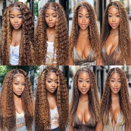 BilltiiWW Ombre 1BP430 Highlight Curly Bundles Brown and Light Brown Curly Bundles two tone Double Weft Brazilian Human Hair Soft and Silky for Black Women 20 22 24 Inch