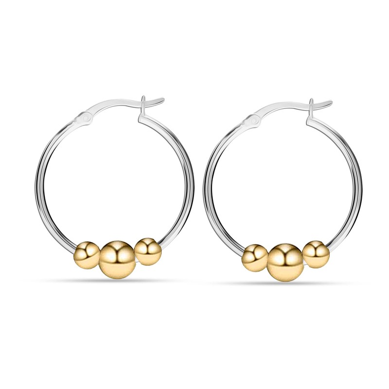 LeCalla 14K Gold-Plated 925 Sterling Silver Light-Weight Round Two-Tone Earring