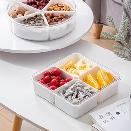 Veggie Tray with Lid - Square, 4-Compartment Divided Serving Tray, Party Platter, Fruit Tray, Snack Tray, Divided Serving Tray with Lid, Candy Tray, Snack Container, Fridge Organizer