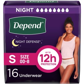 Depend Night Defense Adult Diapers, Incontinence & Postpartum Bladder Leak Underwear for Women, Disposable, Overnight, Small, Blush, 16 Count, Packaging May Vary