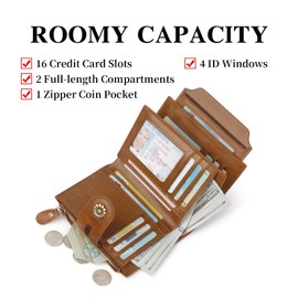 Blucoay Small Wallets Women,RFID Blocking Bifold Wallet Leather Wallet for Women Card Holder with Zipper Coin Pocket ID Window Darkbrown