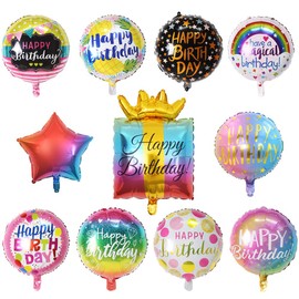 Happy Birthday Colourful Balloons,25 PCS Party Rose Pink Gold Mylar Helium Baloons Pack,18 Inches Multicoloured Gift Box Star Round Foil Balloons For Girls Women boys men Kids Party Decorations