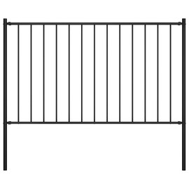 Fence Panel with Posts Powder-Coated Steel 5.6'x3.3' Black Steel Anti-Rust Fence Panel,Easy Installation Kit, Outdoor Residential Fencing for Yard, Garden, Concrete
