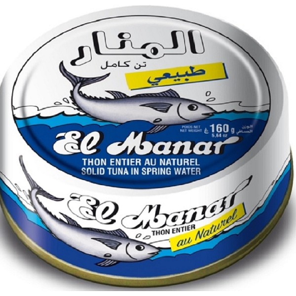 Solid Tuna in Spring Water - Premium Quality Canned Tuna Fish in Water, from El Manar - 10-Pack of 160g Cans