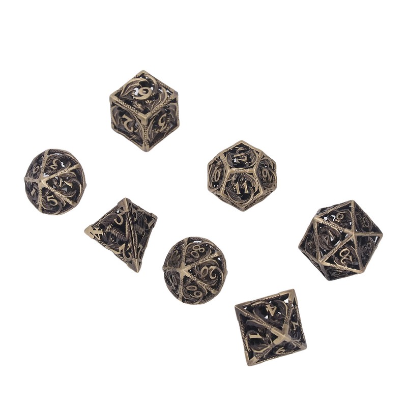7pcs Copper Dice Set Polyhedral Hollow Clear Number Balancing Table