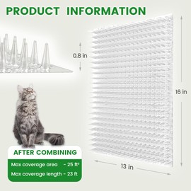 Ley's 18 Pack Cat Deterrent Mat, 16x13 Inch Indoor & Outdoor Anti Cat Mat with Spikes, Scat Mat for Effective Pet Repellent, Max Combination Length - 23 ft