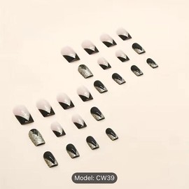 24pcs Short Square Shape Press On Nails, Fake Nail With Golden Glitter Powder Decor,  Golden Black Fake Nails,  Glossy  Acrylic Full Cover Nails For Women And Girls Nail Art Nail Care Nail Polish Polish Coverage Cutics Cosmetic Manicure