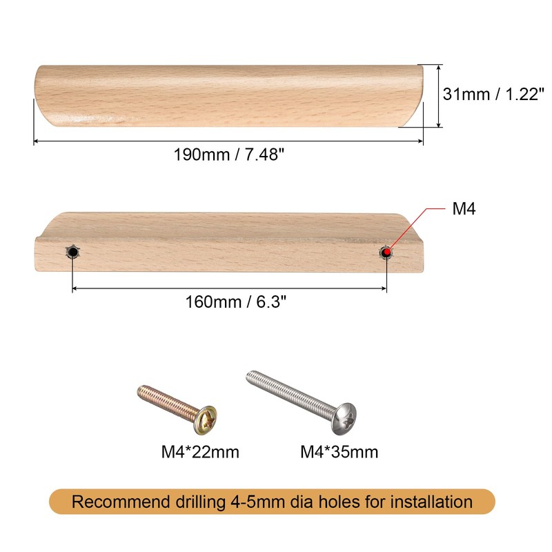 sourcing map Wood Pull Handles, 5pcs 160mm/6.3" Hole Distance Wooden