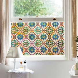 DKTIE Retro Stain Glass Window Film for Glass Bas-Relief Texture 2nd Generation Frosted Film Two-Way Privacy Day and Night 3D Static Stained Glass Cling Tint (G630, 17.7" x 78.7")