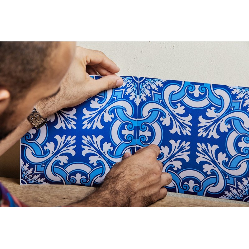 Poromoro Spanish Portuguese Azulejo Style Backsplash Peel and Stick Tile